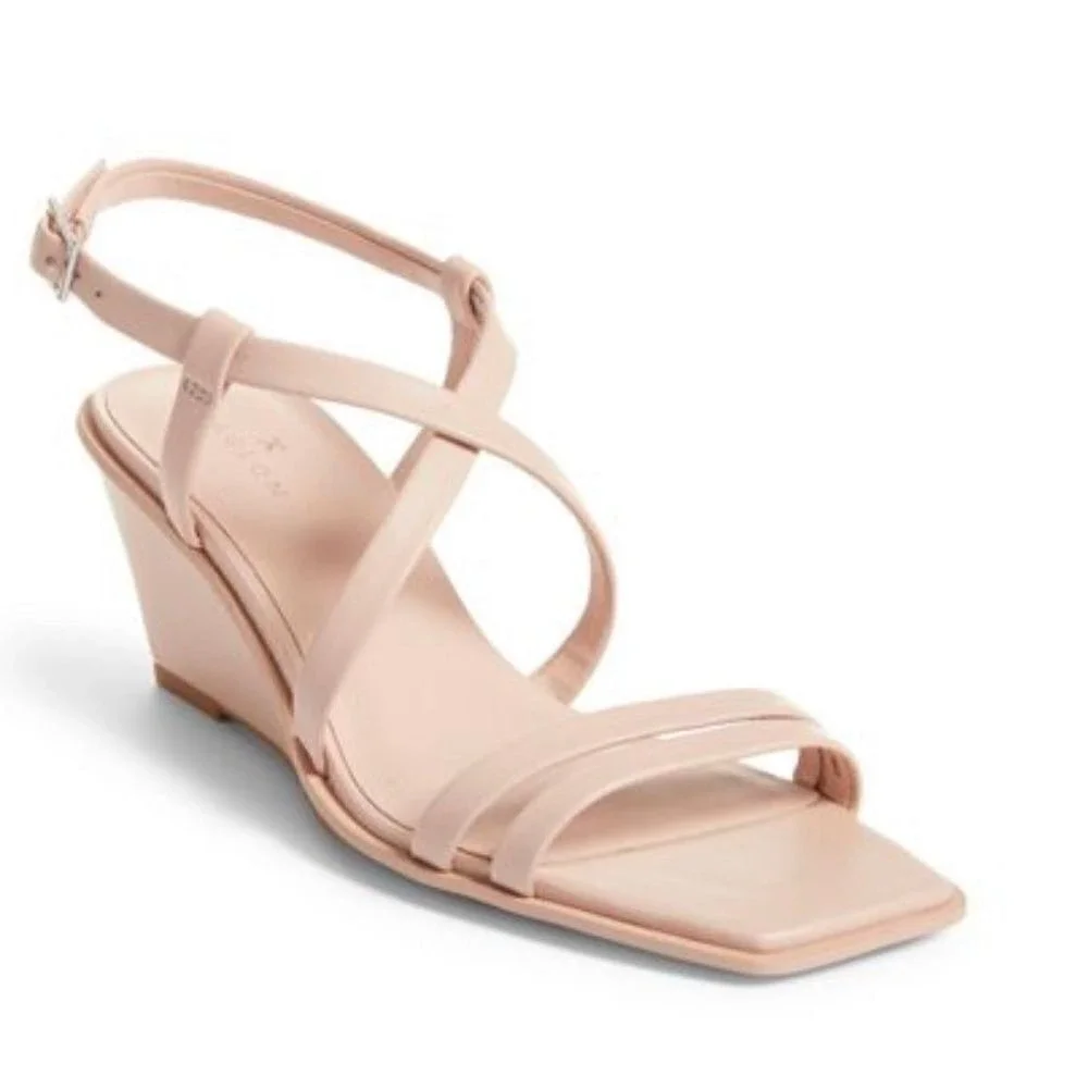 Caslon Nude Pink Leather Strappy Square Toe Wedge Sandals Size 10M